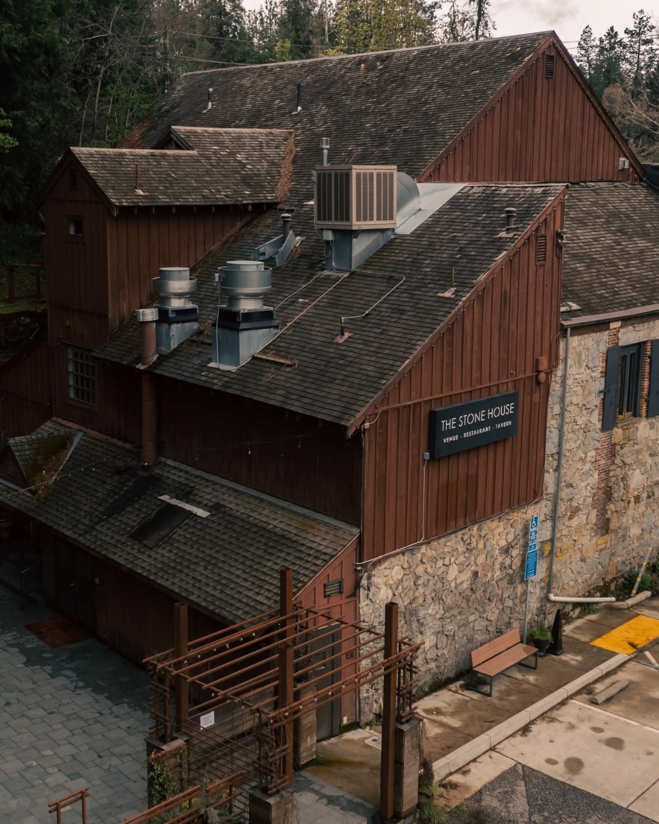 Aerial view of The Stone House venue in Nevada City, California
